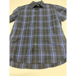 Michael Kors Men's Blue Checkerd Tailored Fit Short Sleeve Button Down Plaid